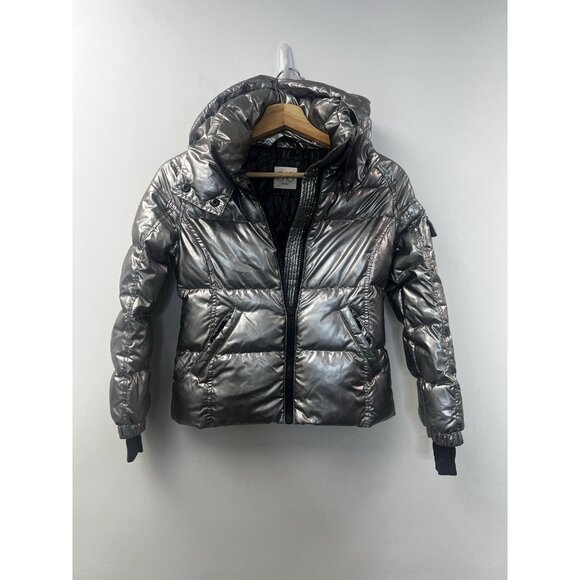 S13 Kylie Metallic Duck Down Feather Detachable Hooded Puffer Jacket Kids Sz 10 - Picture 15 of 15